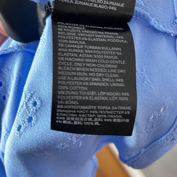 H&M Tie-Detail Jersey Top Baby Blue Eyelet Ruffled Strap V-neck Tie Back S - Picture 9 of 11